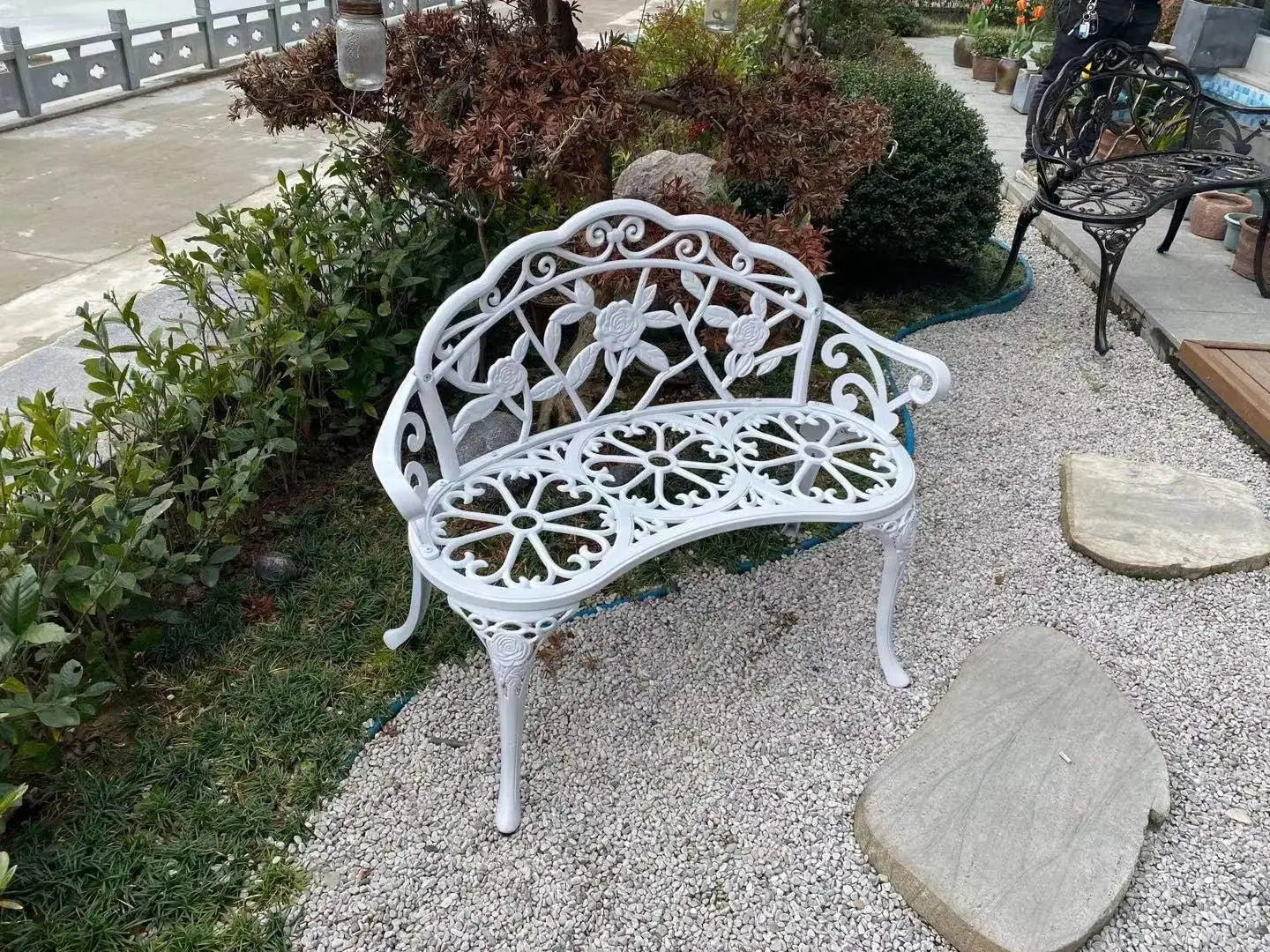 Activity pricePatio Balcony Bench Double Seat, Anti-Rust Cast Aluminum Patio Garden Bench for Park Yard Outdoor Furniture White.