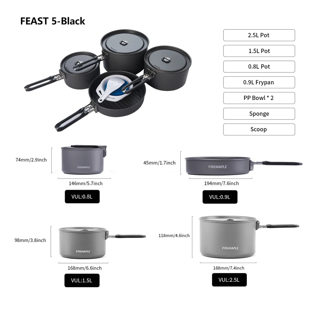 Fire Maple Cookware Kit Backpacking Aluminum Cooking Picnic Set Outdoor Camping Hiking Frypan Foldable Feast Series Tableware