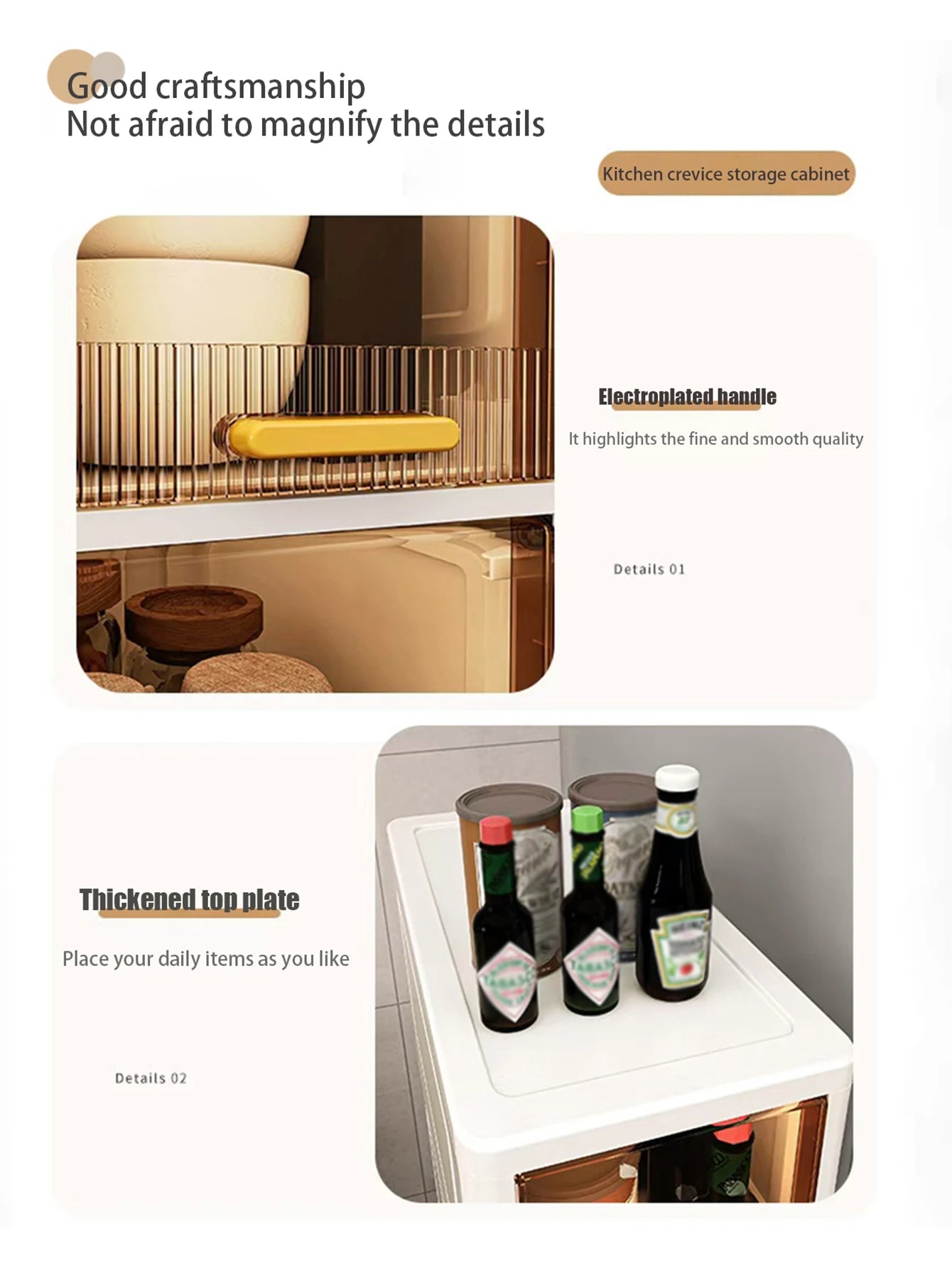 6 Layers 360° narrow rolling cart plastic gap storage cabinet, suitable for bedroom, kitchen, office, home bedroom, bathroom.