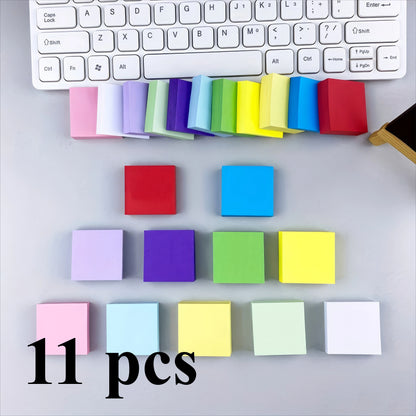 11 Mixed Color Self-adhesive Sticky Notes, Mini Portable, Square Notebook, Suitable for Students and Office Use