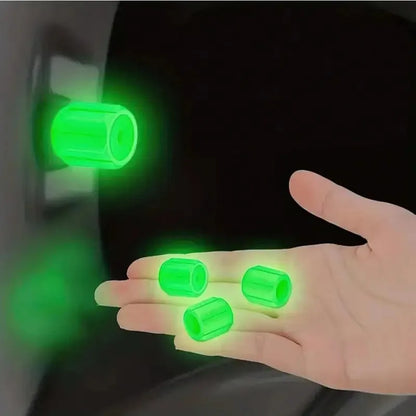 4 Piece Luminous Tire Valve Cap, Suitable for Motorcycle and Car Accessories, Night Riding Safety and Tire Protection