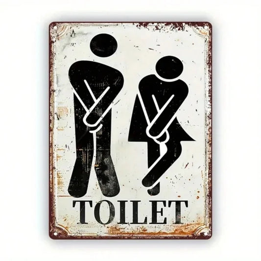 Vintage-Style Metal Sign – Humorous Toilet Design with Male/Female Figures | Perfect for Living Room,bathroom decor，