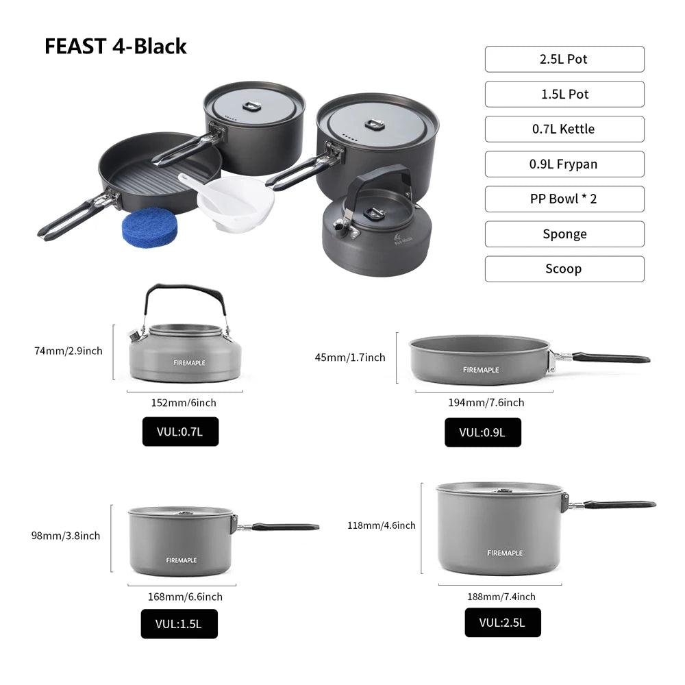 Fire Maple Cookware Kit Backpacking Aluminum Cooking Picnic Set Outdoor Camping Hiking Frypan Foldable Feast Series Tableware