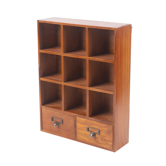 9 Cube Wooden Storage Organizer Shelf Vintage Bookcase Display Shelf with 2 Drawers, Bookshelf Floating Shelf Cabinet Storage