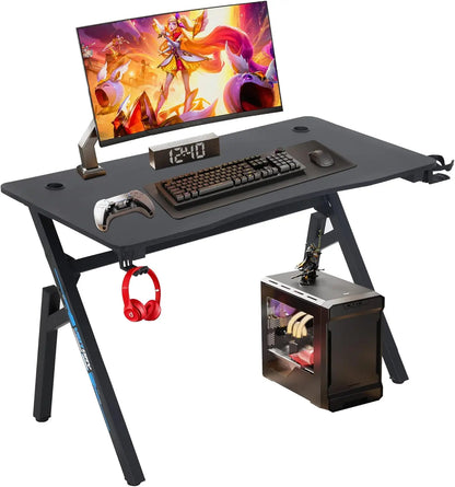 BestOffice Gaming Desk Computer Desk 47 Inch Home Office Extra Large Modern Ergonomic Black PC Carbon Fiber Gamer Workstation