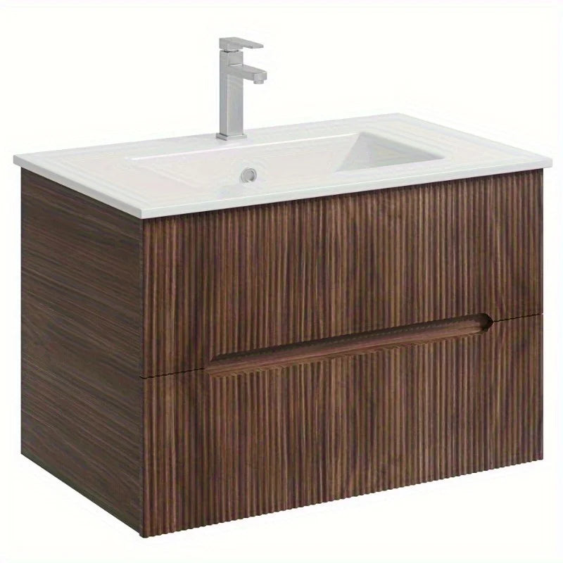 EROMMY 30" Floating Bathroom Vanity with Sink & Faucet, Wall-Mounted Sink Cabinet with 2 Soft-Close Drawers, Walnut/White/Black