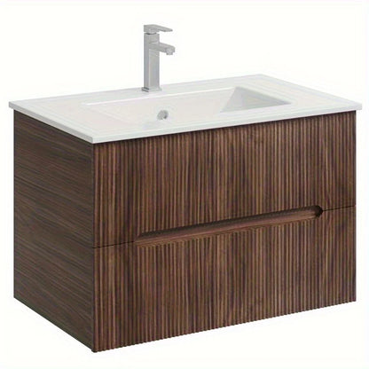 EROMMY 30" Floating Bathroom Vanity with Sink & Faucet, Wall-Mounted Sink Cabinet with 2 Soft-Close Drawers, Walnut/White/Black