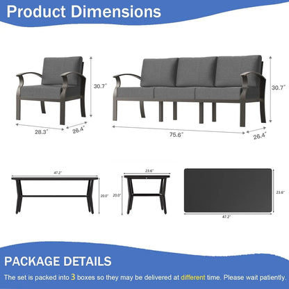 Aluminum Patio Furniture Set,4 Piece Modern Metal Outdoor Patio Furniture w/5.1'' Thick Cushion and Rectangular, Customized