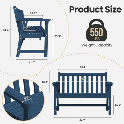 48in HDPE Weatherproof Outdoor Bench 2-Person 550lb Porch Garden Patio Balcony Deck, Customized