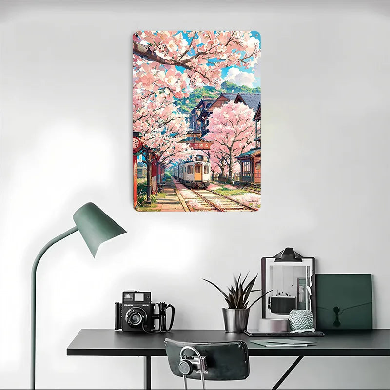 Sakura Station Metal Poster House Decor Customizable Metal Tin Signs for Wall Art Decoration Luxury Home Decor Items Retro Room