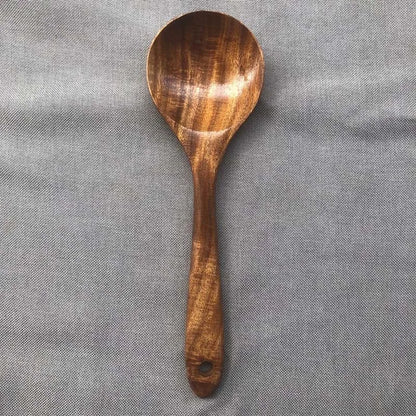 Natural Wood Kitchen Tool Set, 5 Pieces - Includes Spoon, Spatula & Slotted Spoon for Festive Family Meals & Baking
