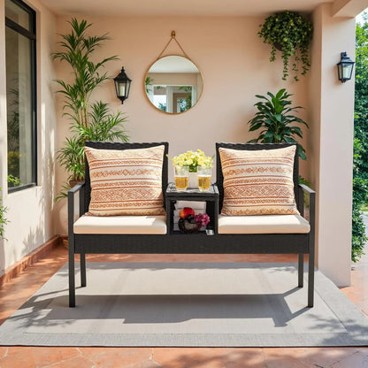 Loveseat Patio Furniture with Built-in Table & Cushions Wicker Conversation Set for Lawn Backyard Balcony, Customized