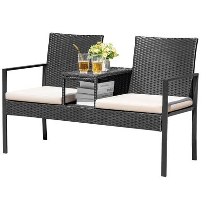 Loveseat Patio Furniture with Built-in Table & Cushions Wicker Conversation Set for Lawn Backyard Balcony, Customized
