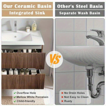 EROMMY 30" Floating Bathroom Vanity with Sink & Faucet, Wall-Mounted Sink Cabinet with 2 Soft-Close Drawers, Walnut/White/Black