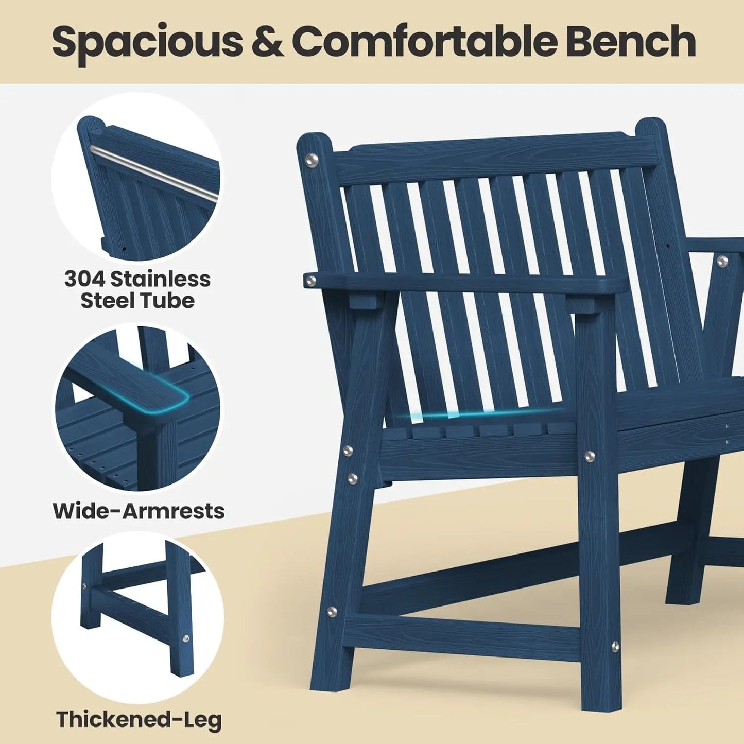 48in HDPE Weatherproof Outdoor Bench 2-Person 550lb Porch Garden Patio Balcony Deck, Customized