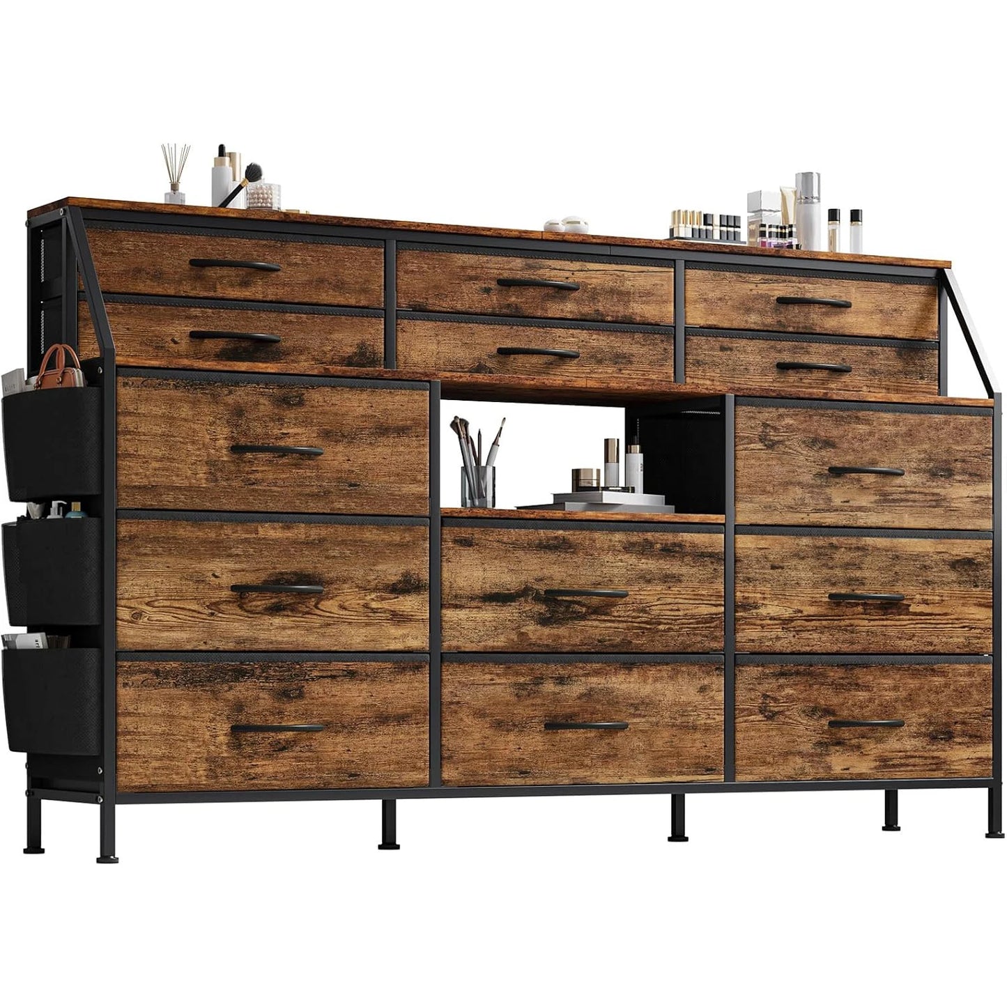 14 Drawer Dresser Storage Tower with Fabric Drawers, Wide Organizer Unit for Bedroom, Living Room, TV Stand for TVs Up to 65"