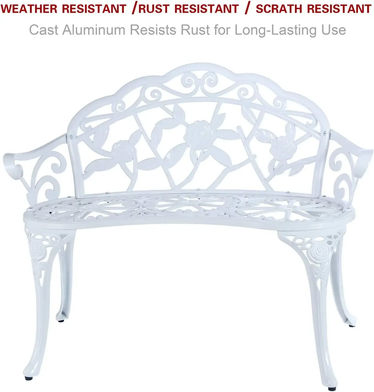 Activity pricePatio Balcony Bench Double Seat, Anti-Rust Cast Aluminum Patio Garden Bench for Park Yard Outdoor Furniture White.
