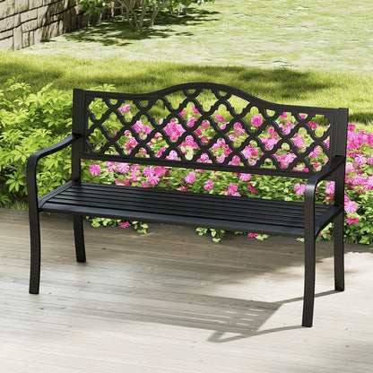 50.5" Patio Bench Slatted Metal Garden Bench for 2-3 People Park-Style Loveseat