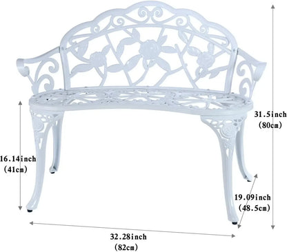 Activity pricePatio Balcony Bench Double Seat, Anti-Rust Cast Aluminum Patio Garden Bench for Park Yard Outdoor Furniture White.