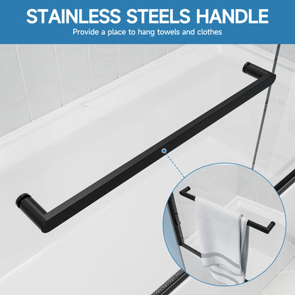 56-60"x57" H Tub Shower Door, Aluminum Frame Double Sliding Shower Door, 1/4"(6mm) Tempered Glass Bathroom Glass Sliding Door