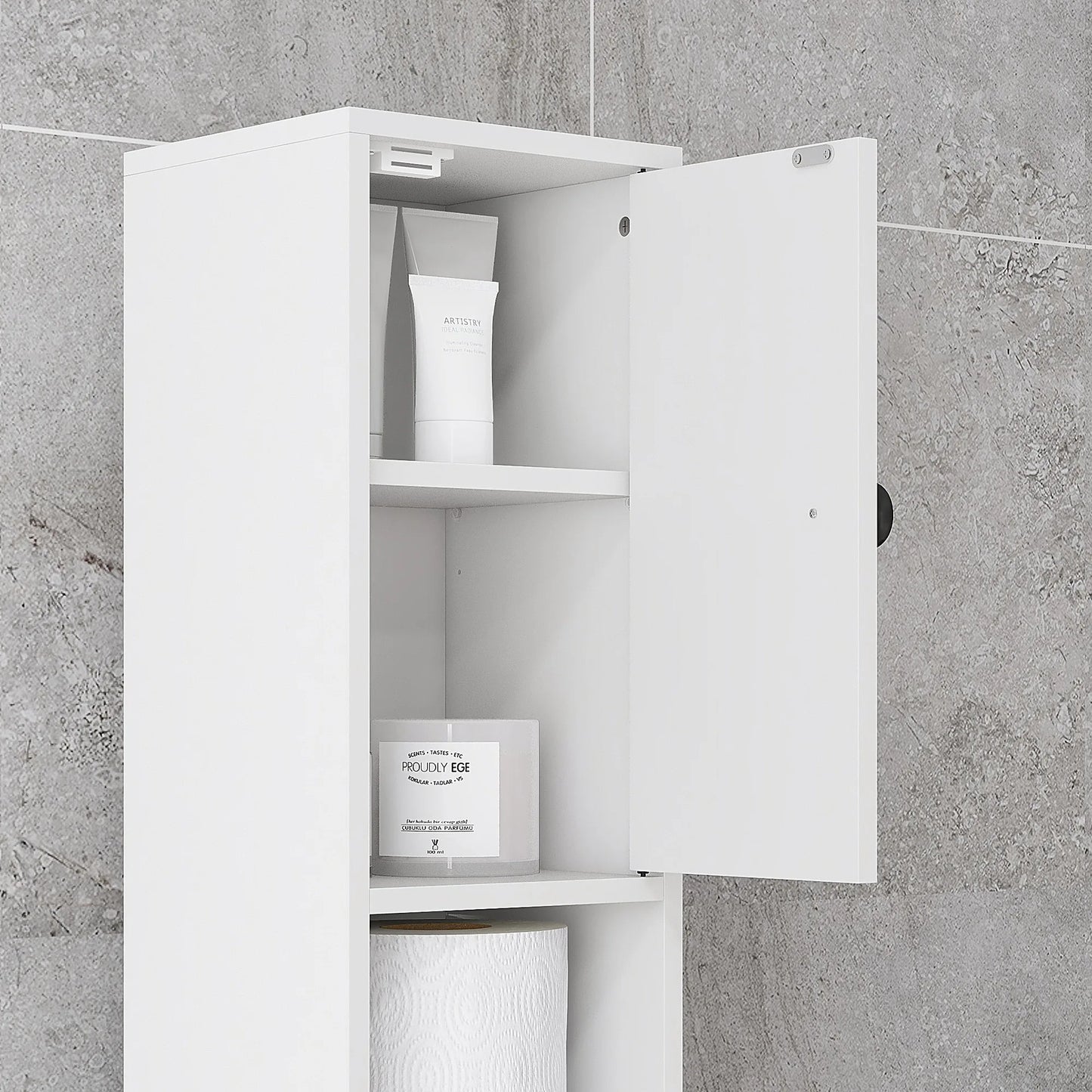 Kleankin 71" Tall Bathroom Storage Cabinet, Narrow Toilet Paper Cabinet with Open Shelves, 2 Door Cabinets, Adjustable Shelves