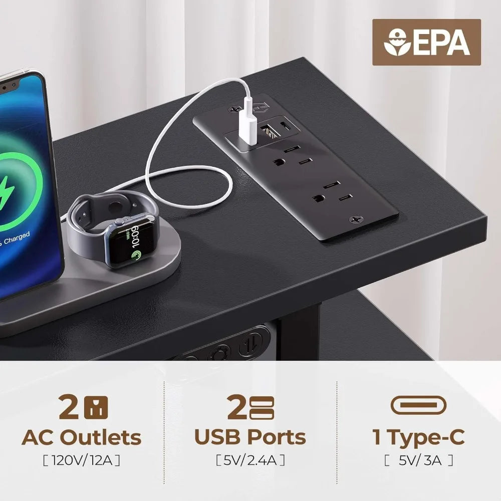Computer Desk 47.2" with LED Lights & Power Outlets, Home Office Desk with 4 Drawers, Writing Desk with Keyboard Tray, Study Ta