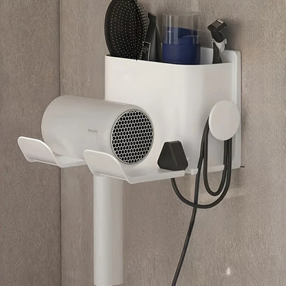 Wall Mount Hair Dryer Holder with Comb Slot, Heavy Duty ABS Bathroom Organizer Rack for Blow Dryer, Razor, Curling Iron, Space S