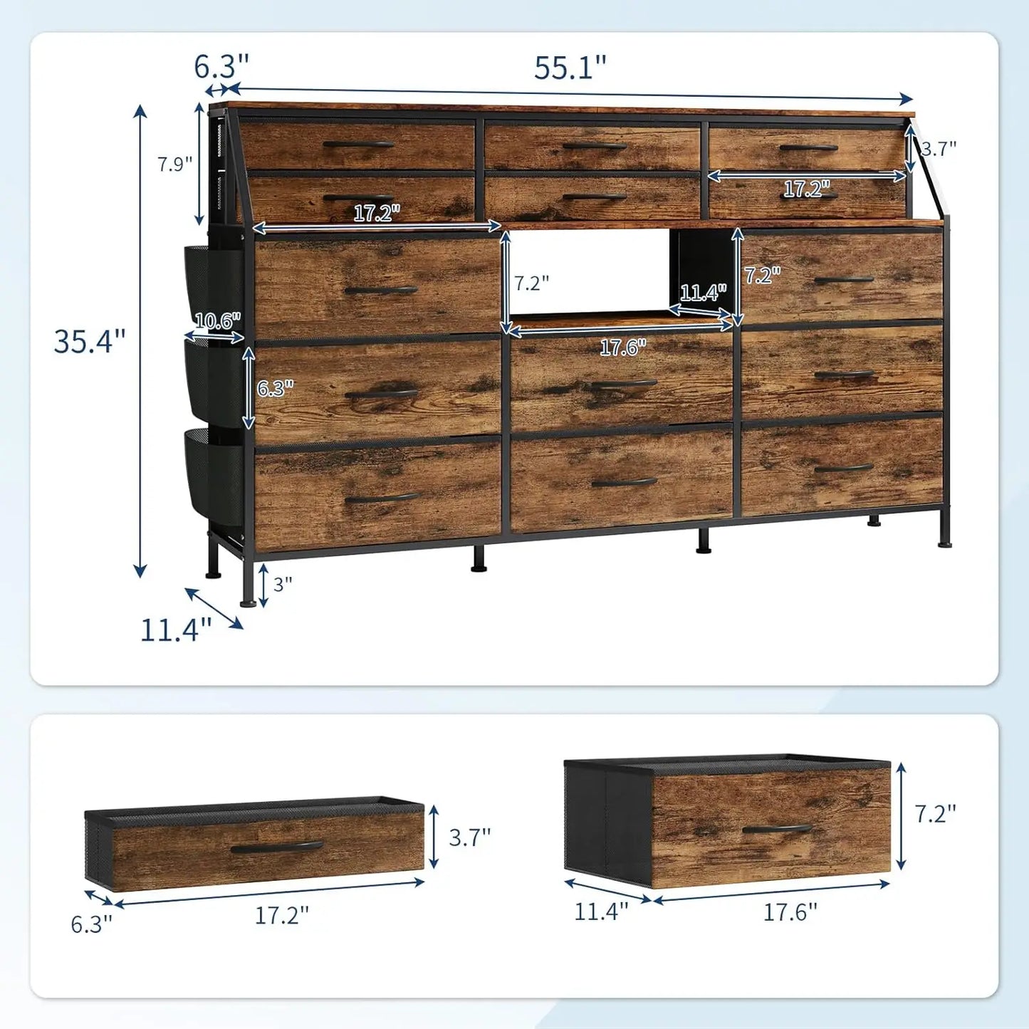 14 Drawer Dresser Storage Tower with Fabric Drawers, Wide Organizer Unit for Bedroom, Living Room, TV Stand for TVs Up to 65"