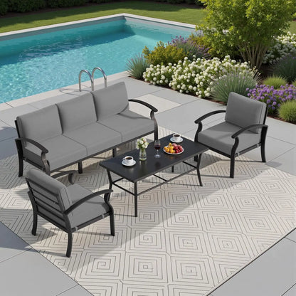 Aluminum Patio Furniture Set,4 Piece Modern Metal Outdoor Patio Furniture w/5.1'' Thick Cushion and Rectangular, Customized