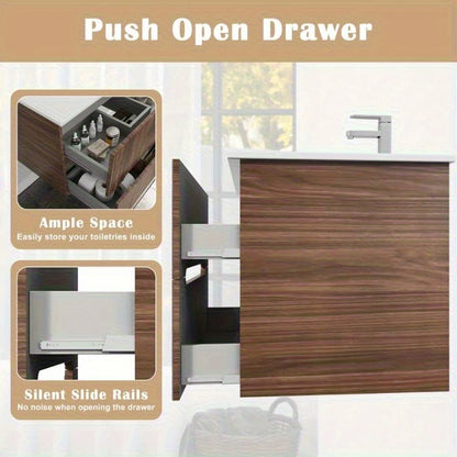 EROMMY 30" Floating Bathroom Vanity with Sink & Faucet, Wall-Mounted Sink Cabinet with 2 Soft-Close Drawers, Walnut/White/Black