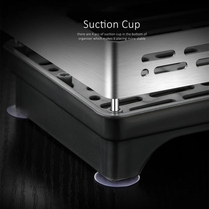 LFGB Certification 304 Stainless Steel Kitchen Organizer Durable Kitchenware Storage Rack with Suction Cup Base Diversion Tube