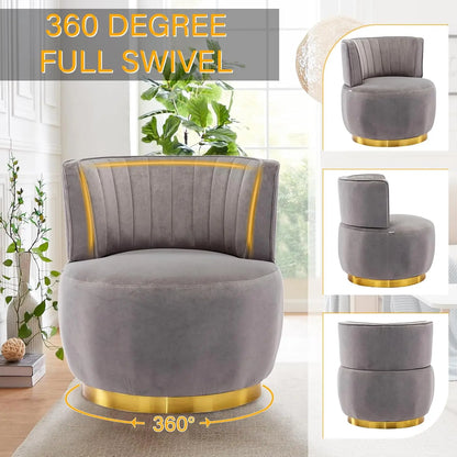 Swivel Barrel Chairs for Living Room Set of 2, 360 Degree Comfy Modern Round Chair Velvet Gold Accent Upholstered Armchair Arm