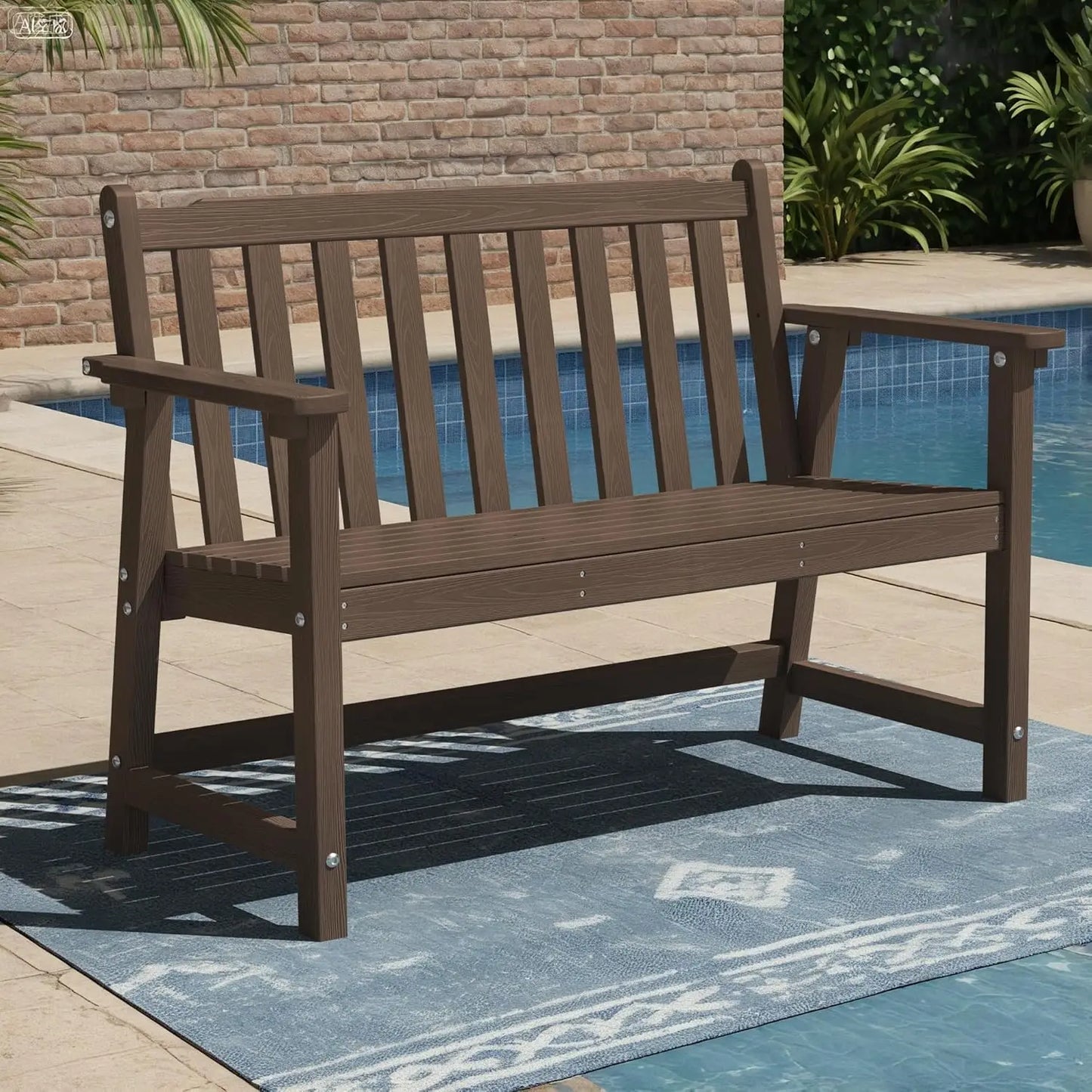 48in HDPE Weatherproof Outdoor Bench 2-Person 550lb Porch Garden Patio Balcony Deck, Customized