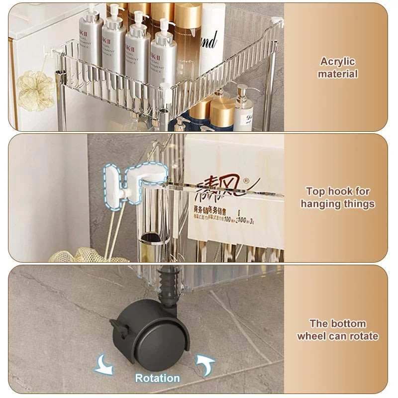 Mobile Storage Rack Trolley Organizer With Wheels Acrylic Narrow Slit Storage Cabinet Bathroom Home Multi-layer Organizer