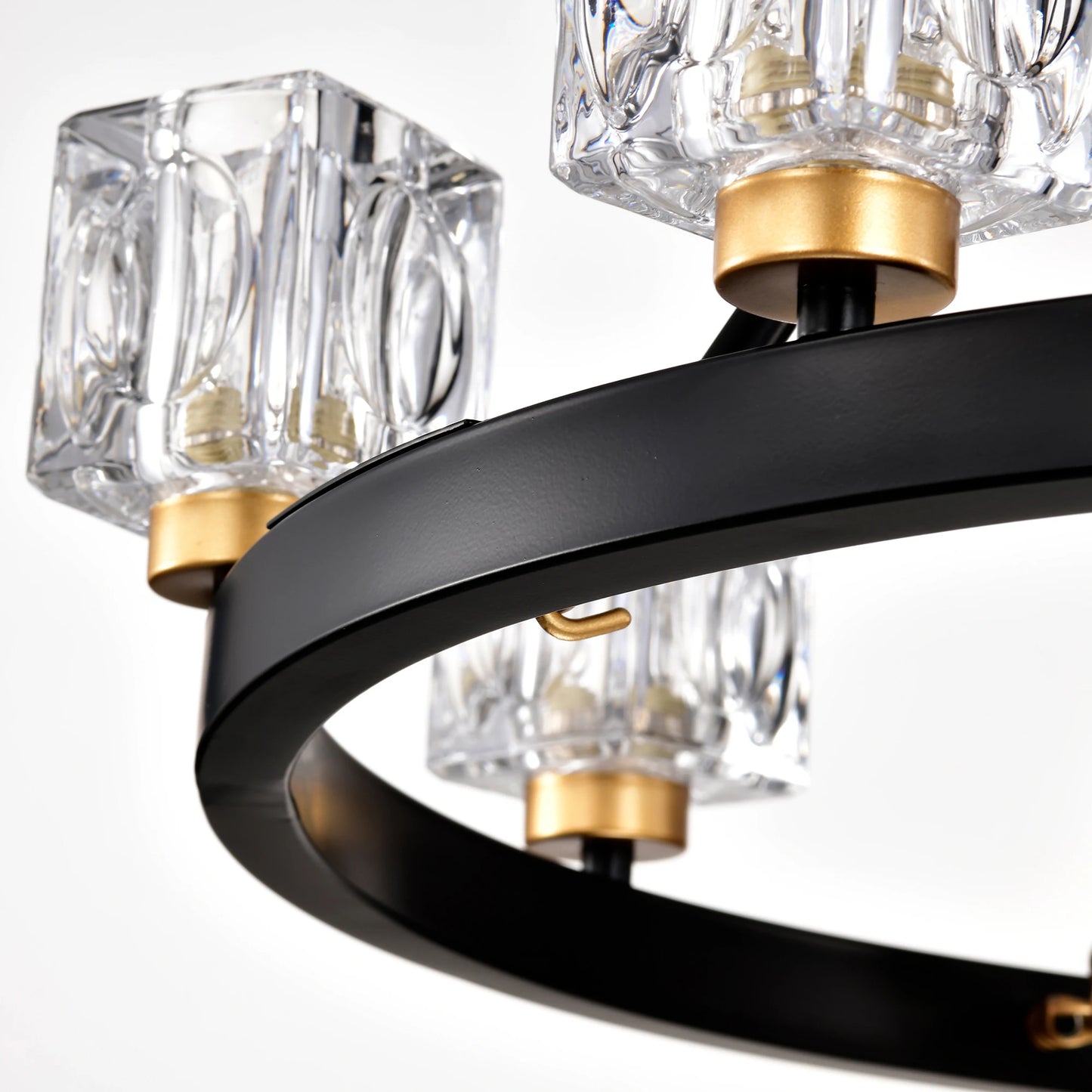 Matte Black + Gold Wagon Wheel Chandelier Farmhouse Modern Small Crystal Round Chandelier for Living Room Kitchen Island Foyer H