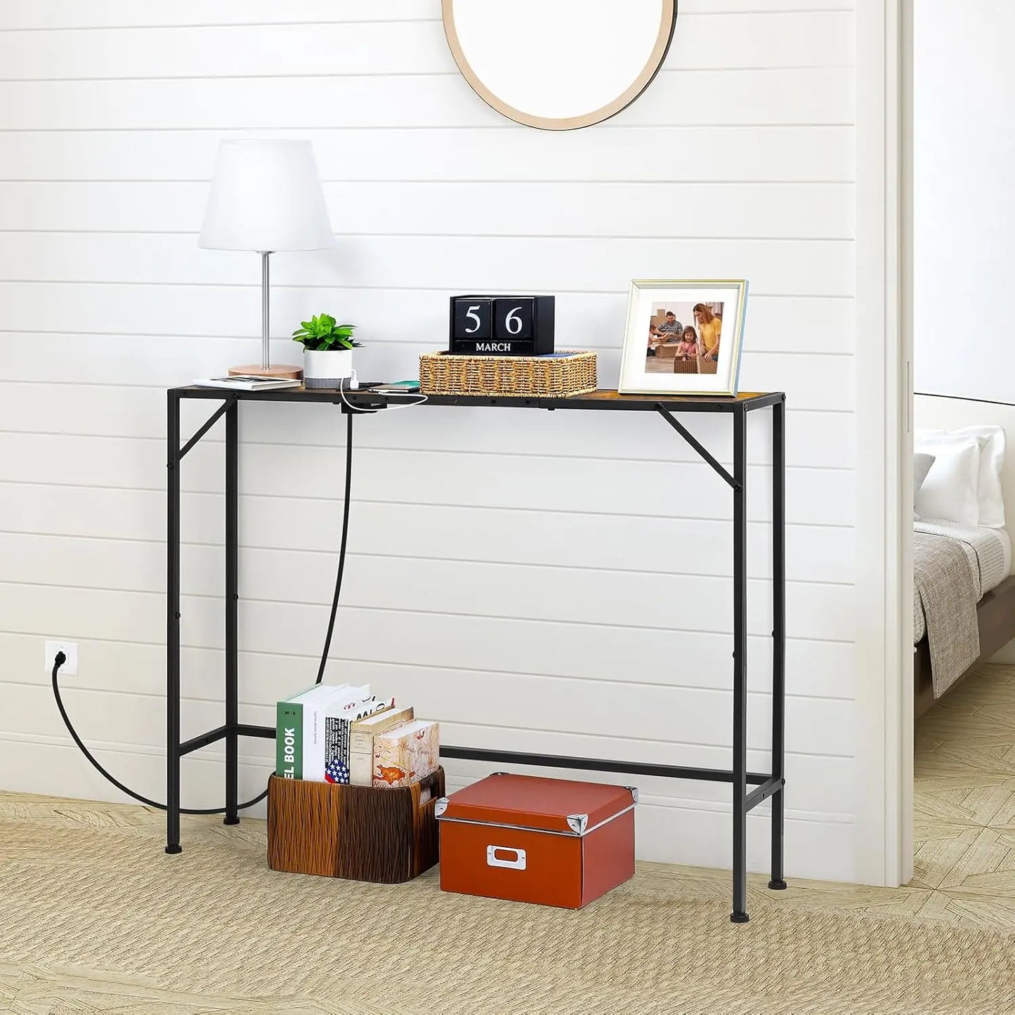 Console table, narrow sofa table with socket 41 inches (approximately 104.1 cm), entrance table, sofa table, entrance table
