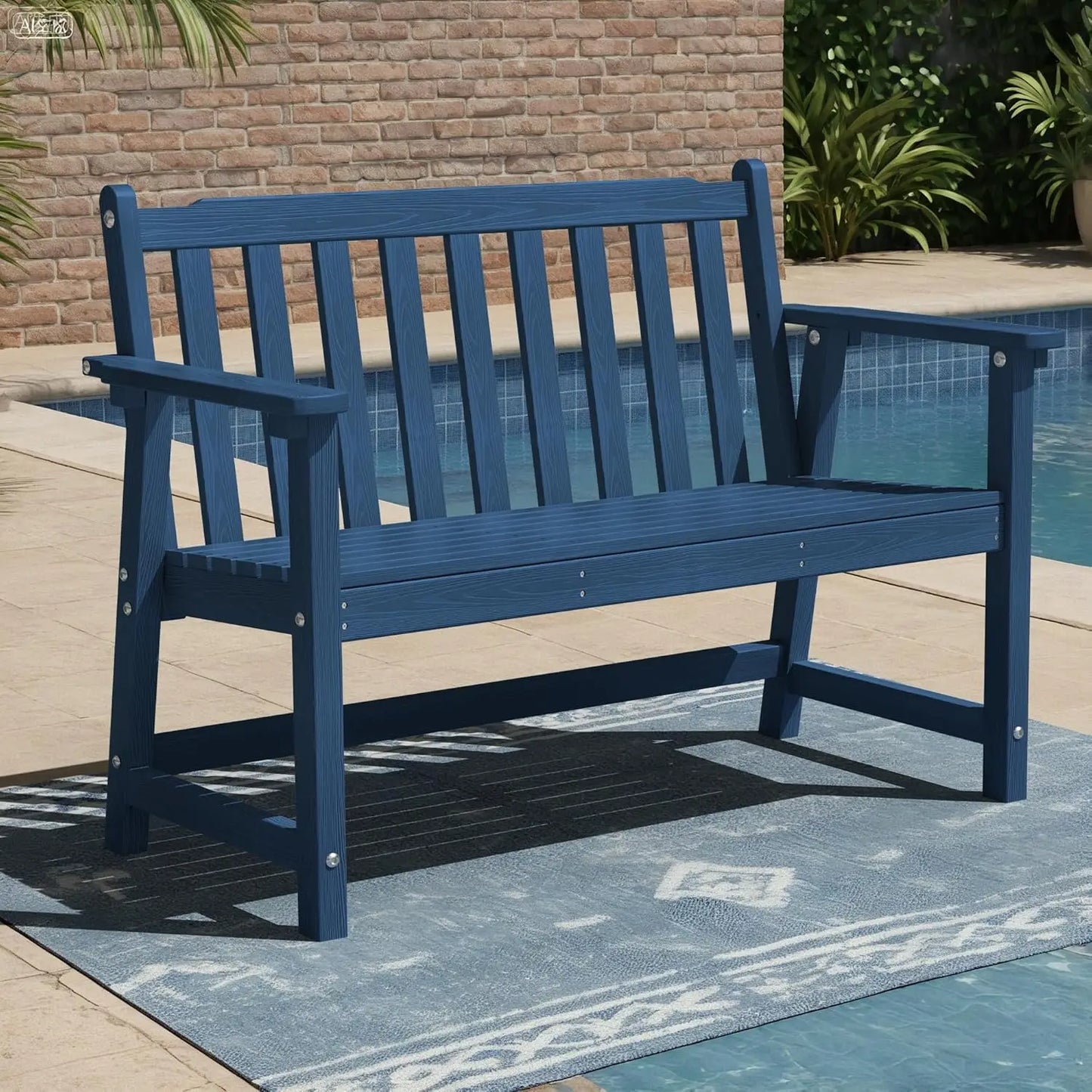 48in HDPE Weatherproof Outdoor Bench 2-Person 550lb Porch Garden Patio Balcony Deck, Customized
