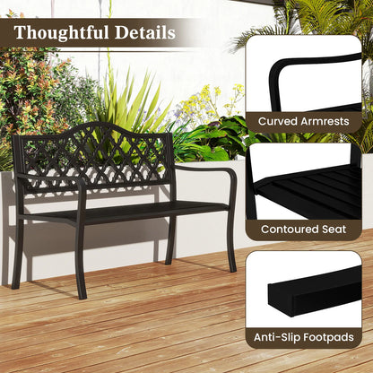 50.5" Patio Bench Slatted Metal Garden Bench for 2-3 People Park-Style Loveseat