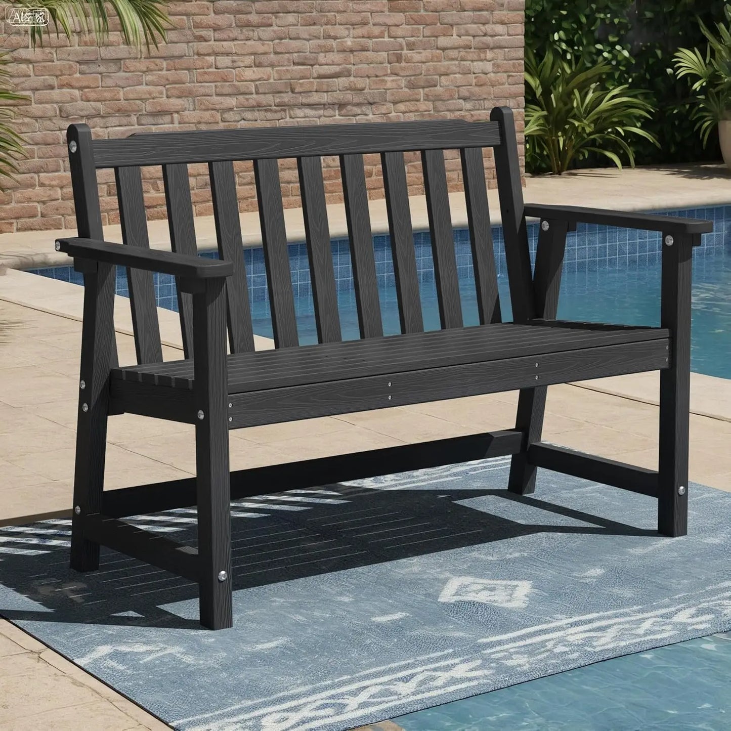 48in HDPE Weatherproof Outdoor Bench 2-Person 550lb Porch Garden Patio Balcony Deck, Customized