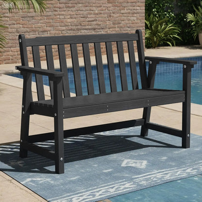 48in HDPE Weatherproof Outdoor Bench 2-Person 550lb Porch Garden Patio Balcony Deck, Customized