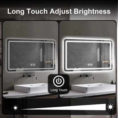 LED Bathroom Mirror Wall Mirror With Lights Stepless Dimmable Lighted Bathroom Mirrors For Wall Rectangle Bathroom Vanity Mirror