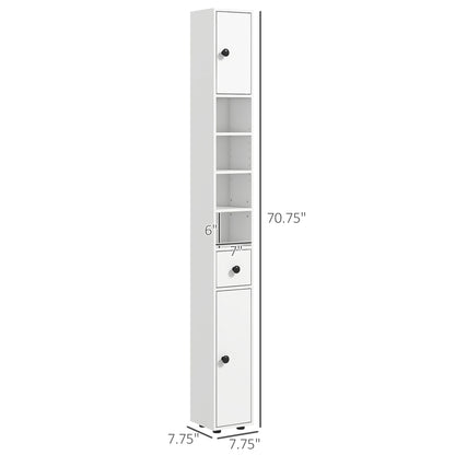Kleankin 71" Tall Bathroom Storage Cabinet, Narrow Toilet Paper Cabinet with Open Shelves, 2 Door Cabinets, Adjustable Shelves