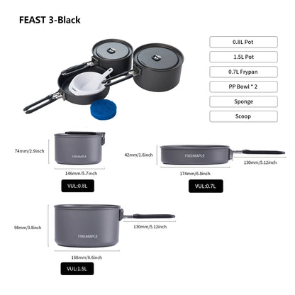 Fire Maple Cookware Kit Backpacking Aluminum Cooking Picnic Set Outdoor Camping Hiking Frypan Foldable Feast Series Tableware