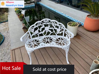 Activity pricePatio Balcony Bench Double Seat, Anti-Rust Cast Aluminum Patio Garden Bench for Park Yard Outdoor Furniture White.