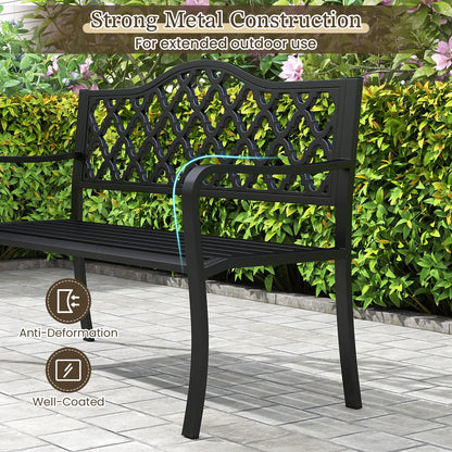 50.5" Patio Bench Slatted Metal Garden Bench for 2-3 People Park-Style Loveseat