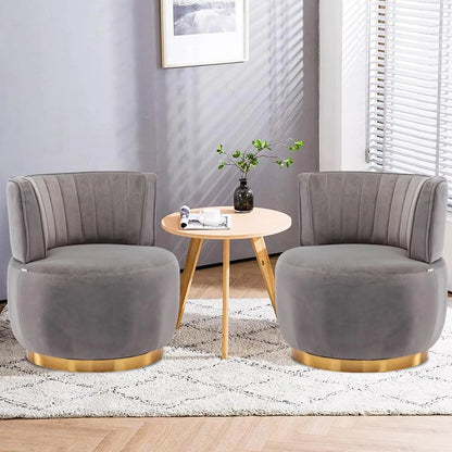 Swivel Barrel Chairs for Living Room Set of 2, 360 Degree Comfy Modern Round Chair Velvet Gold Accent Upholstered Armchair Arm