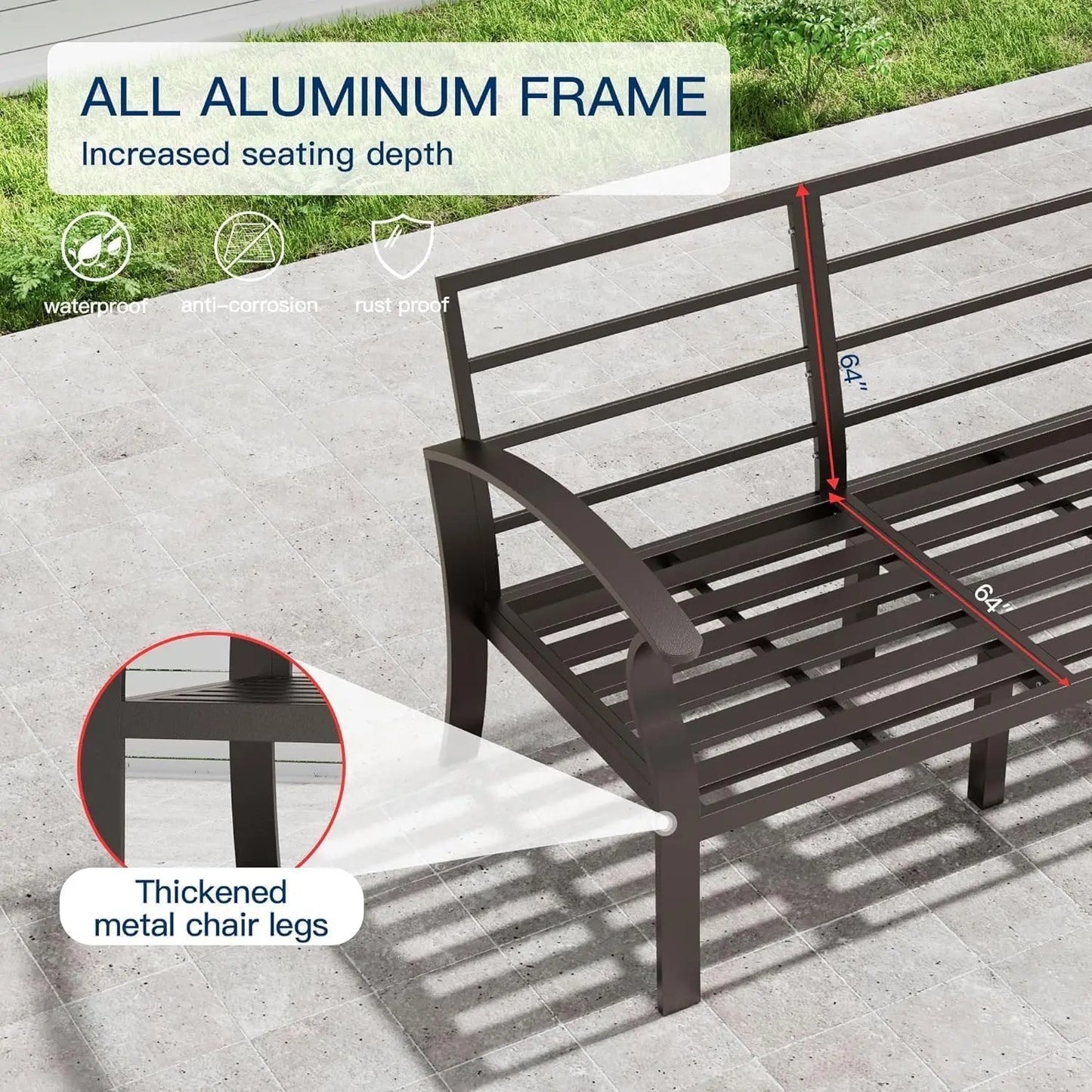 Aluminum Patio Furniture Set,4 Piece Modern Metal Outdoor Patio Furniture w/5.1'' Thick Cushion and Rectangular, Customized