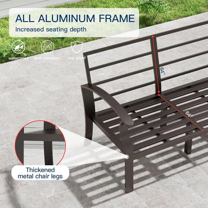 Aluminum Patio Furniture Set,4 Piece Modern Metal Outdoor Patio Furniture w/5.1'' Thick Cushion and Rectangular, Customized