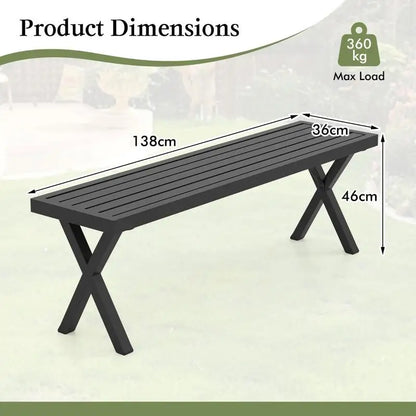 Patio Metal Bench with Slatted Seat and X Legs