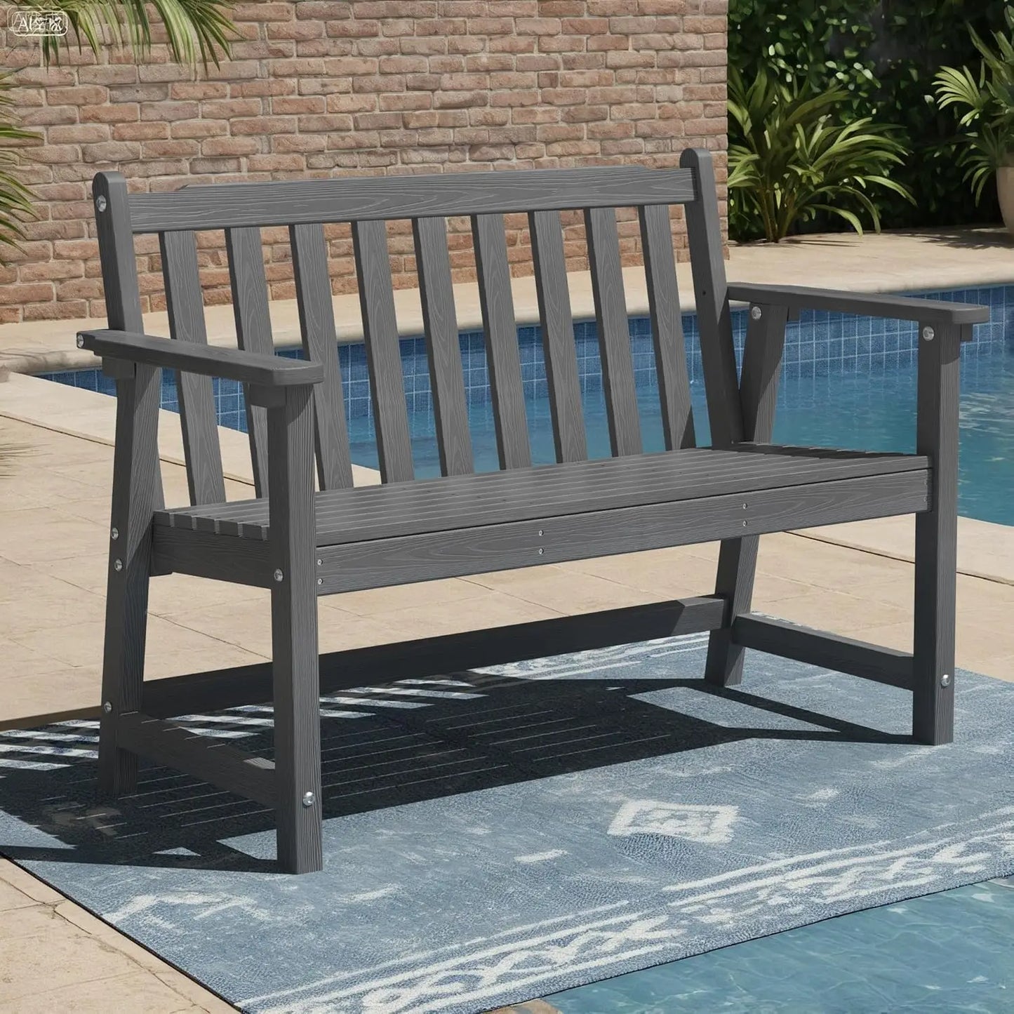48in HDPE Weatherproof Outdoor Bench 2-Person 550lb Porch Garden Patio Balcony Deck, Customized